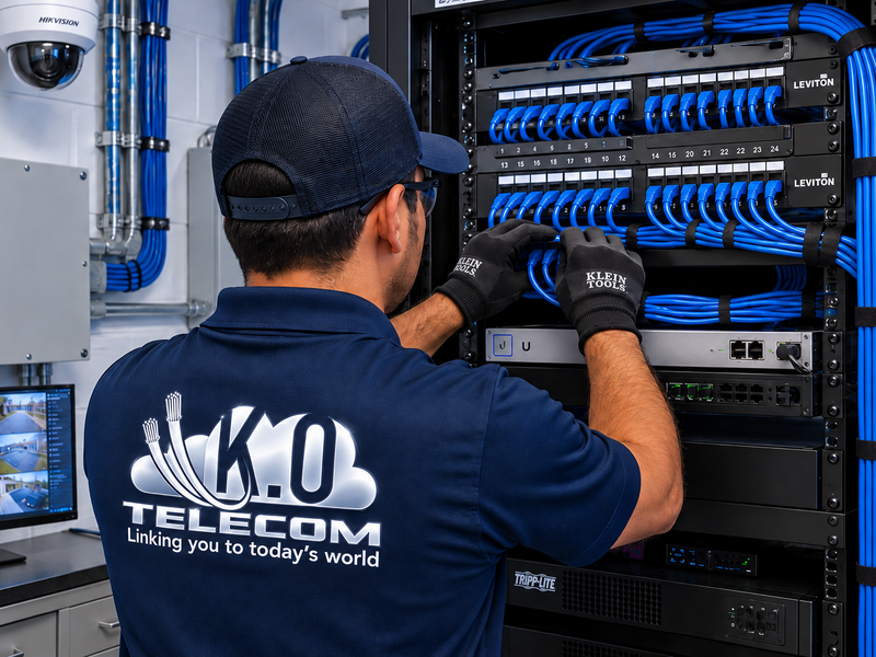 K.O. Telecom technicians working in a server room